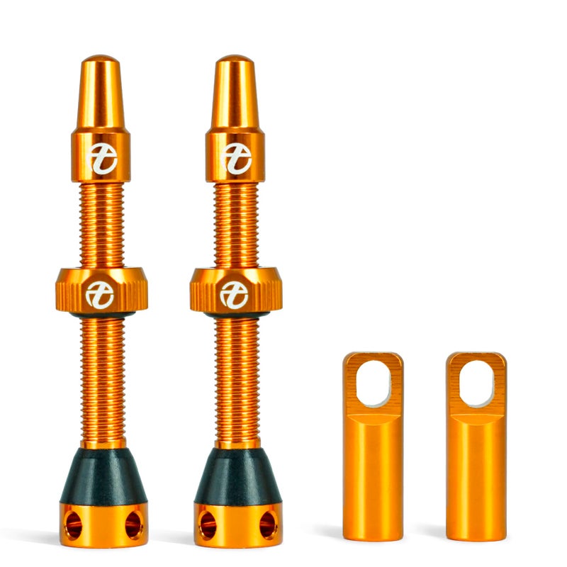 Thinvik Presta Tubeless Valve Stem 48mm,Super Light Alloy Presta Tubeless Valve Stem Kit for Tubeless Tires-2 Tubeless Valve Stem (with Aluminum Alloy Valve Cap) + Valve Core Removal Tool(Orange) - Image 1